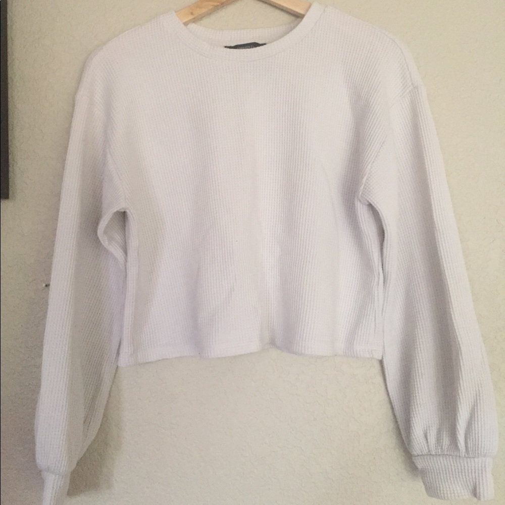 Waffle knit crew neck long sleeve.